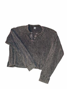 PINK Victoria’s Secret Mineral Wash Henley Long Sleeve Top Gray Size M